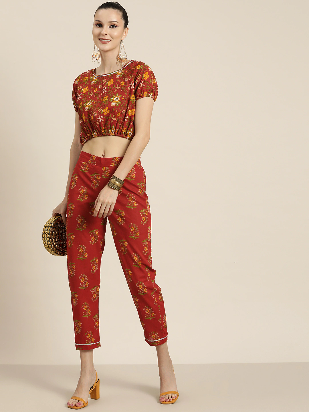 Women Rust All Over Floral Pencil Pants