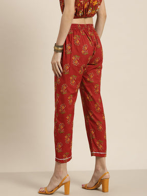 Women Rust All Over Floral Pencil Pants