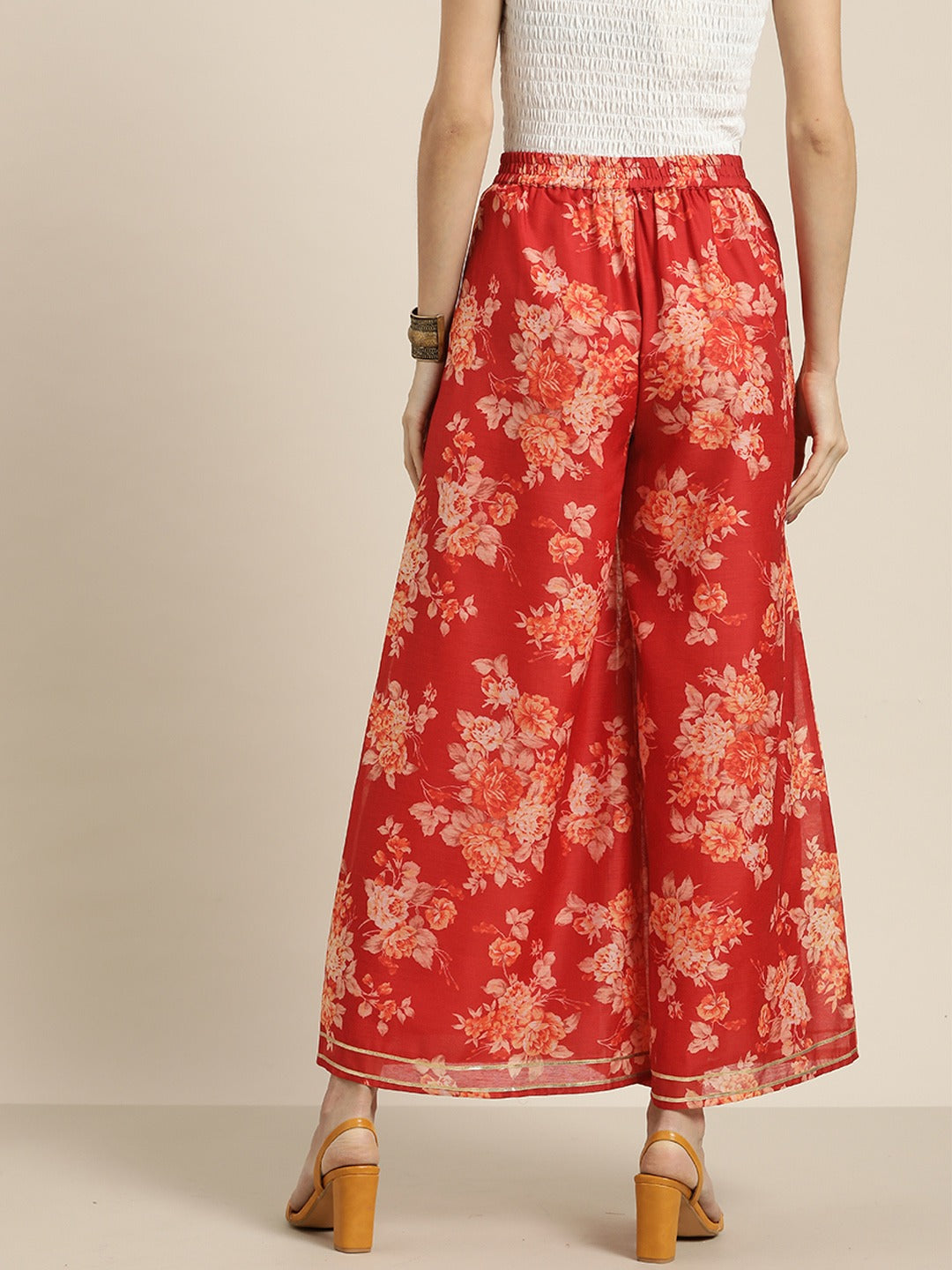 QUIZ Palazzo Trousers Orange And White Floral  Floral trousers Palazzo  trousers T shirts for women
