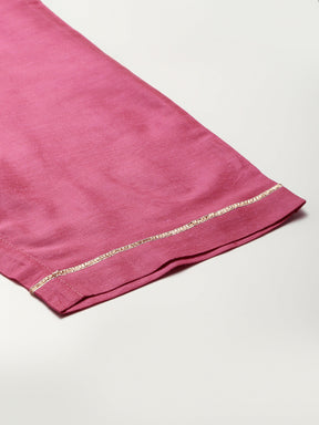 Women Pink Chanderi Inlay Pocket Pants