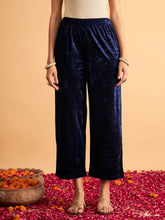 Navy Velvet Straight Pants-Shae by SASSAFRAS