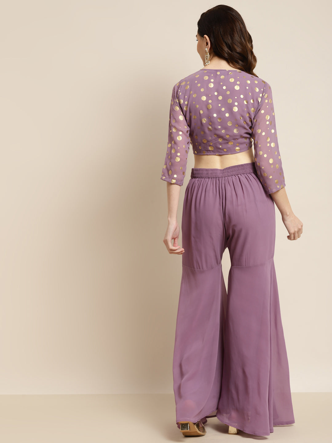 Buy Lilac Sharara And Crop Top With Hand Embroidery And Fancy Net Cape With  Collar Belt Online - Kalki Fashion