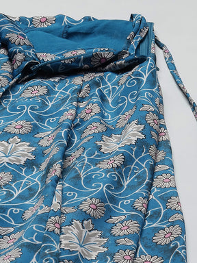 Women Teal Floral Crop Top With Aanrkali Skirt