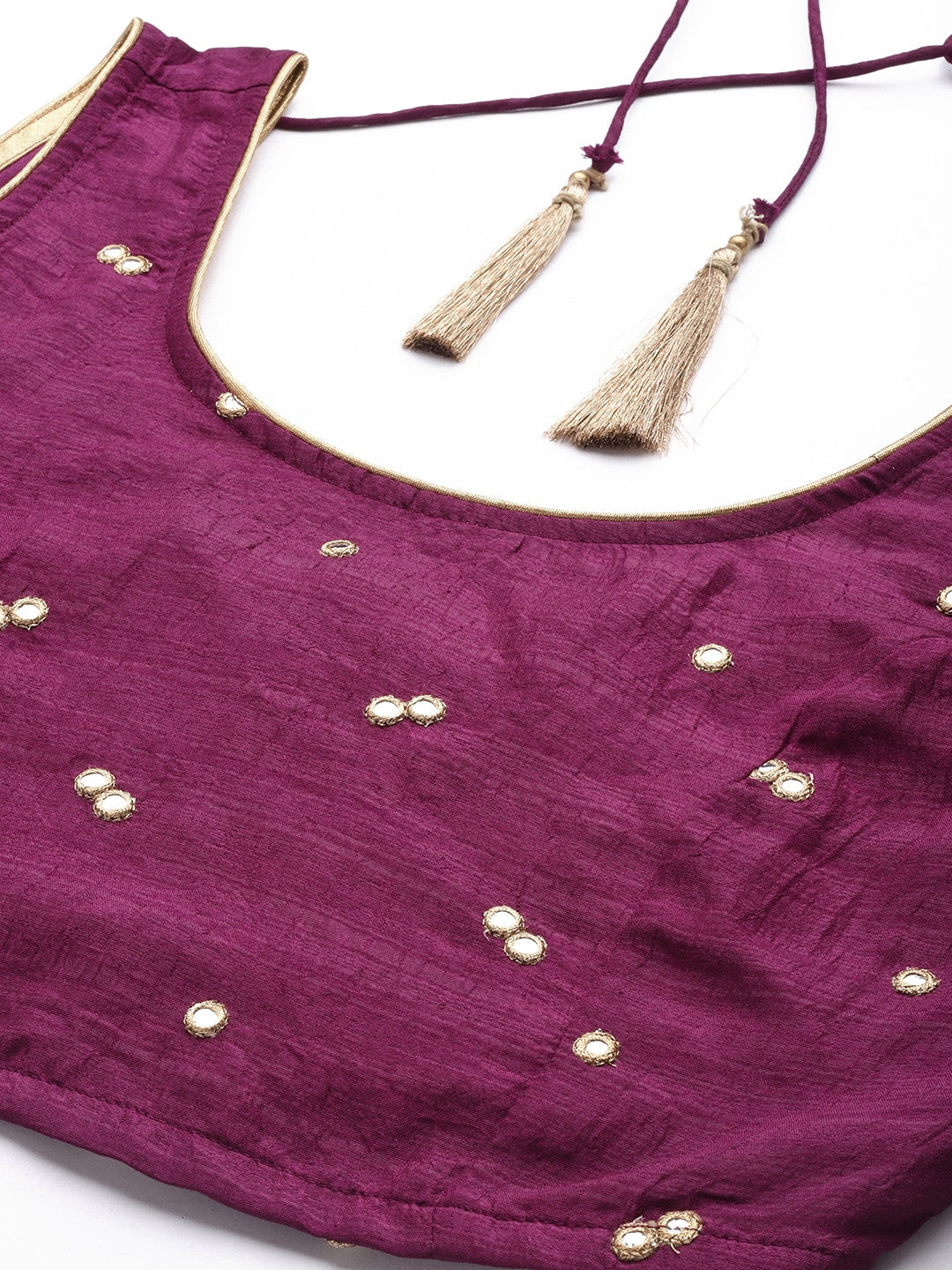 Women Burgundy Mirror Embroidered Top With Anarkali Skirt