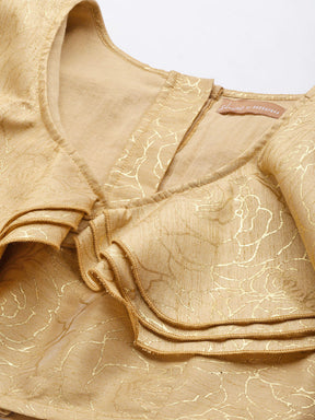 Women Gold Chanderi Foil Crop Top With Anarkali Skirt