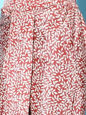 Women Rust Floral Peplum Top With Dhoti Skirt