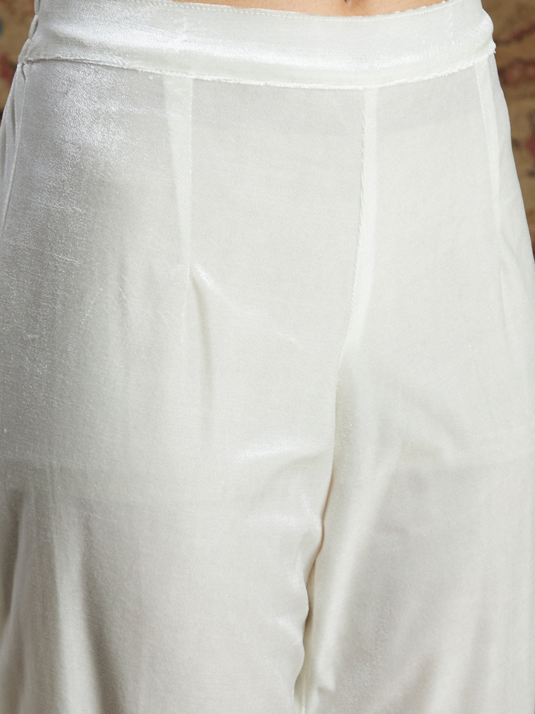 Women White Velvet Zari Short Kurta With Tulip Pants