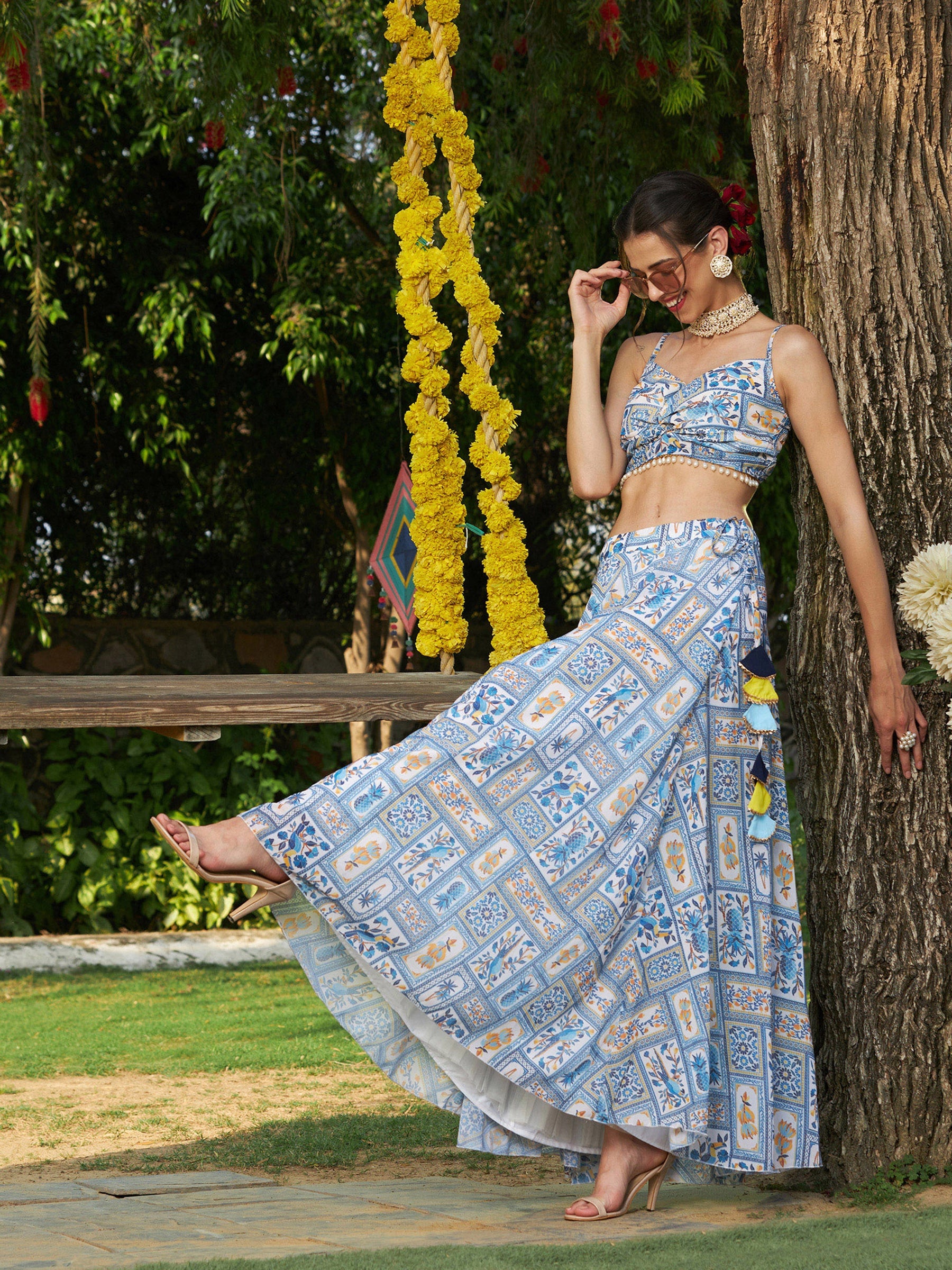 Floral crop top shop and long skirt