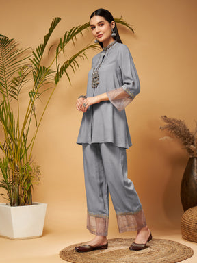 Grey Embroidered Top With Palazzos-Shae by SASSAFRAS