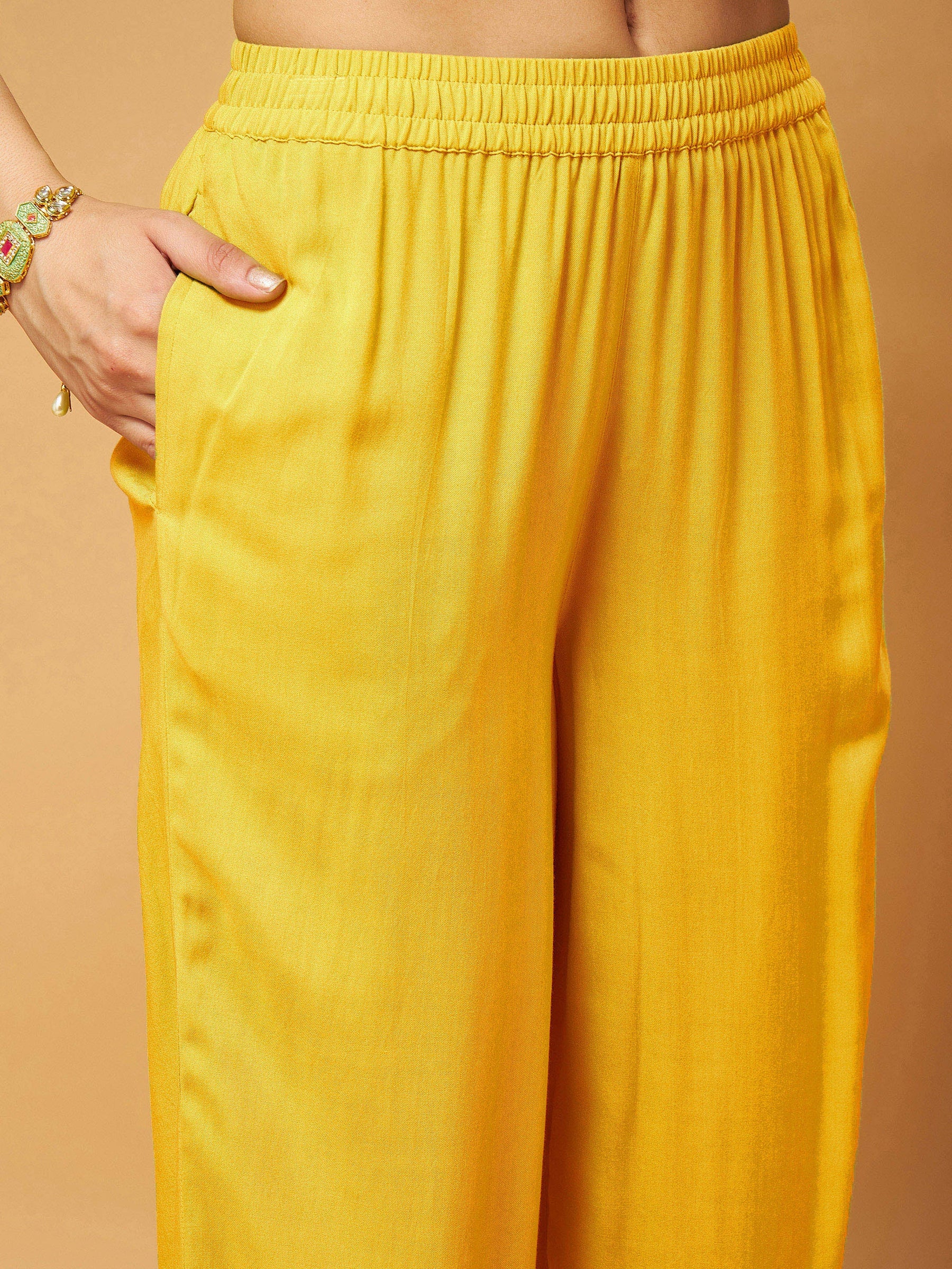 Yellow Embroidered Top With Palazzos-Shae by SASSAFRAS