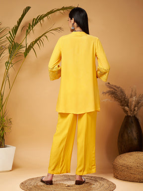 Yellow Embroidered Top With Palazzos-Shae by SASSAFRAS