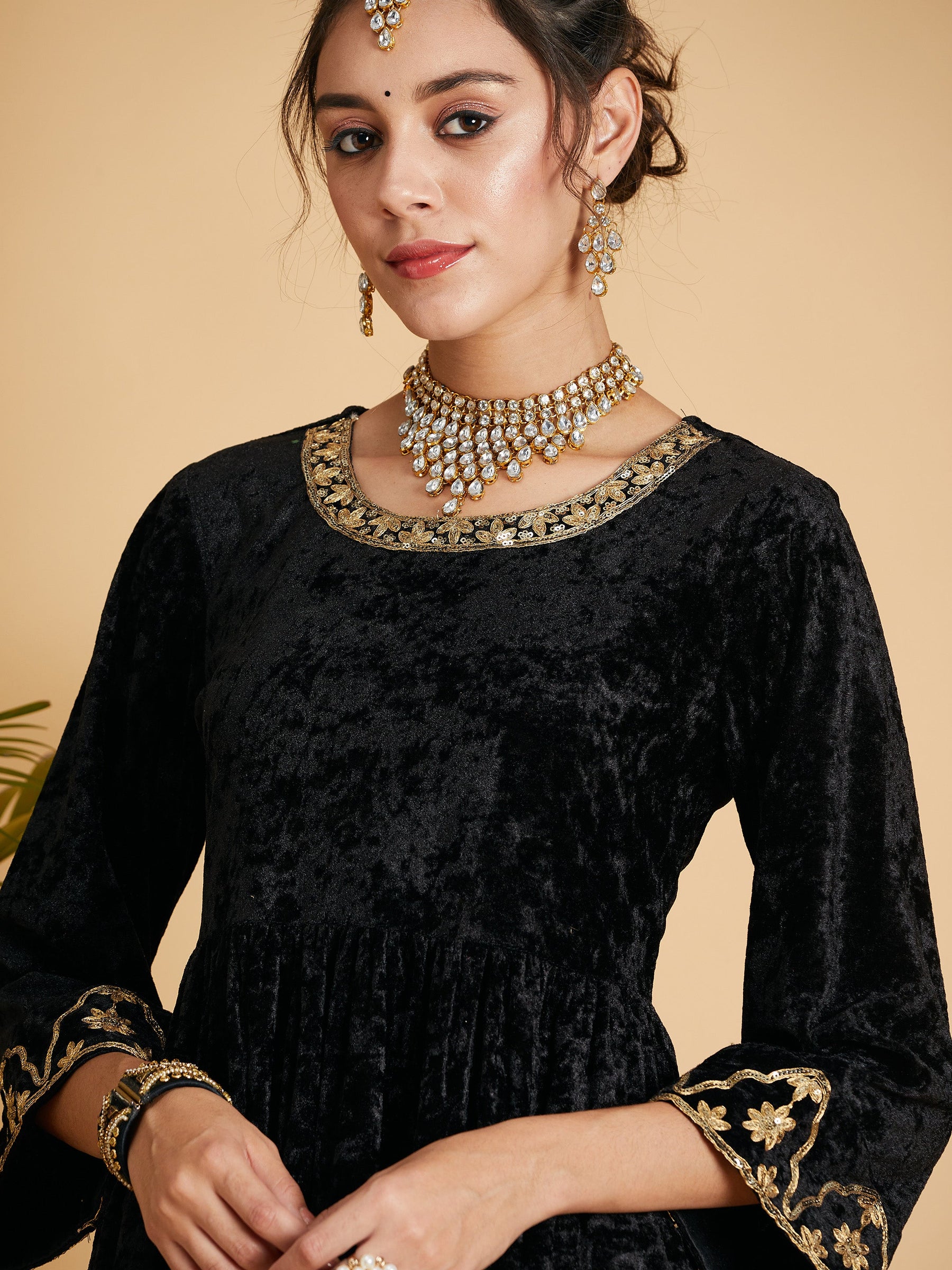 Buy Women Black Velvet Embroidered Dress With Pants Online at Best Price - Sassafras Buy Women Black Velvet Embroidered Dress With Pants Online at Best Price - Sassafras