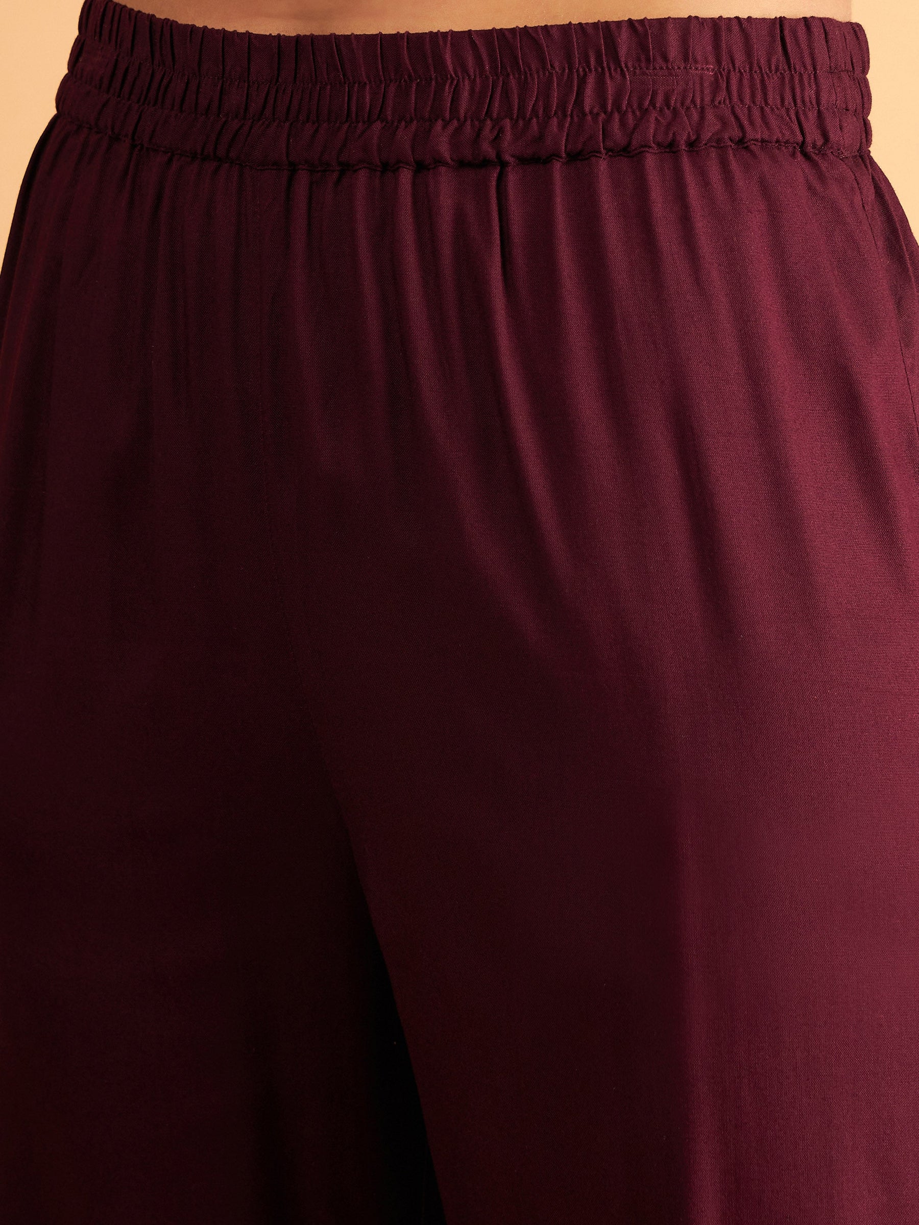 Burgundy Embroidered A Line Top With Pants-Shae by SASSAFRAS