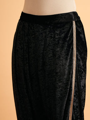 Black Velvet Embroidered Short Kurta With Dhoti Pants-Shae by SASSAFRAS