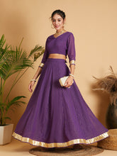 Purple Dot Foil Print Anarkali Skirt With Crop Top-Shae by SASSAFRAS