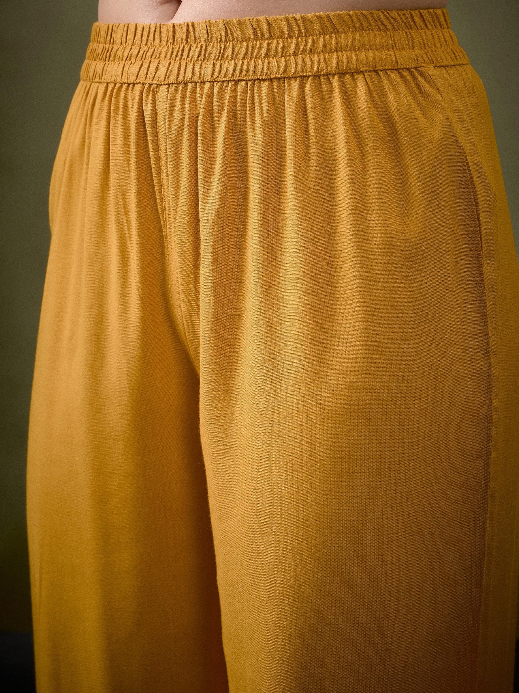 Mustard Placket Embroidered Shirt With Palazzos-Shae by SASSAFRAS