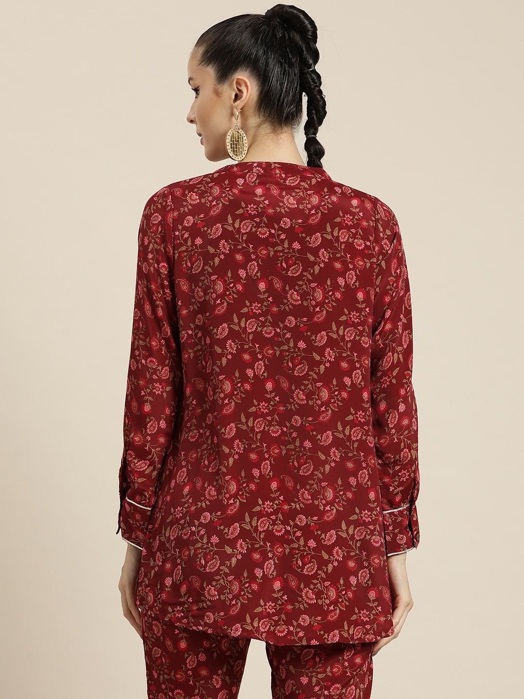 Women Maroon Floral High Low Shirt