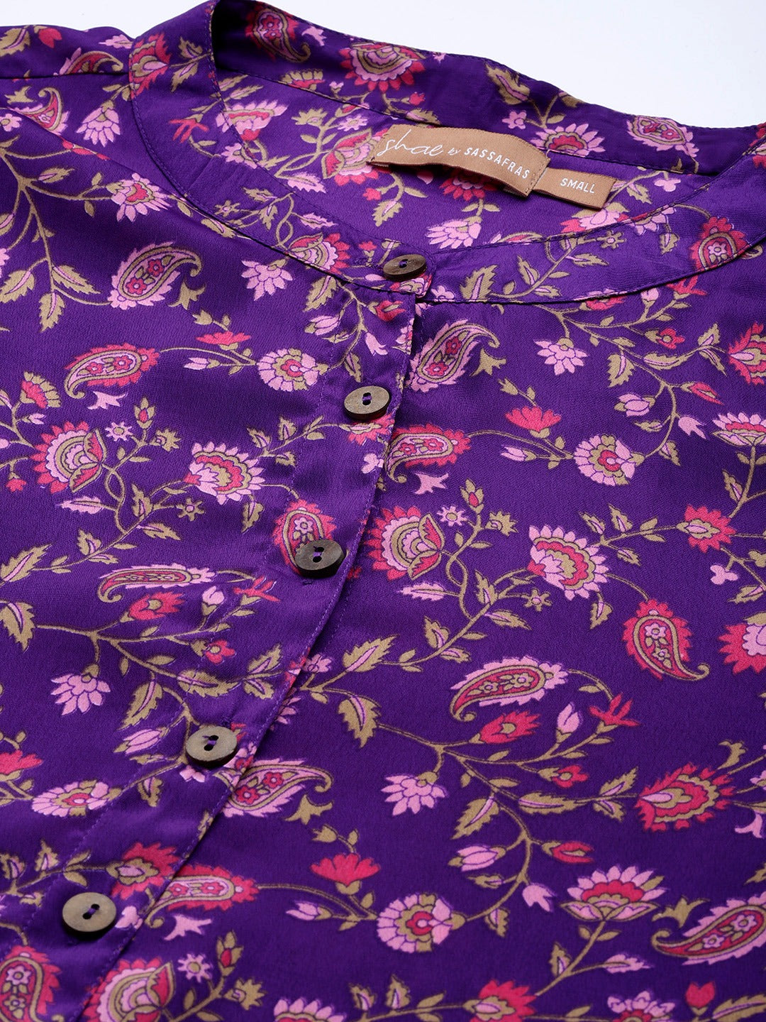 Women Purple Floral High Low Shirt