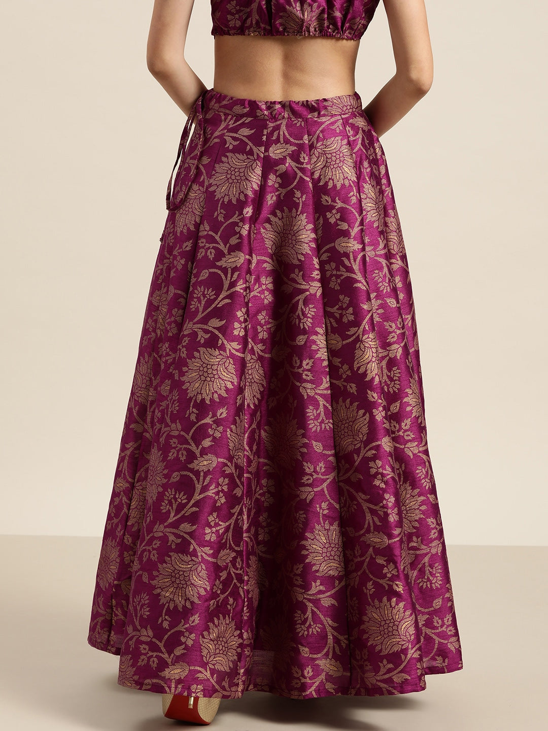 Purple Jacquard Floral Anarkali Skirt