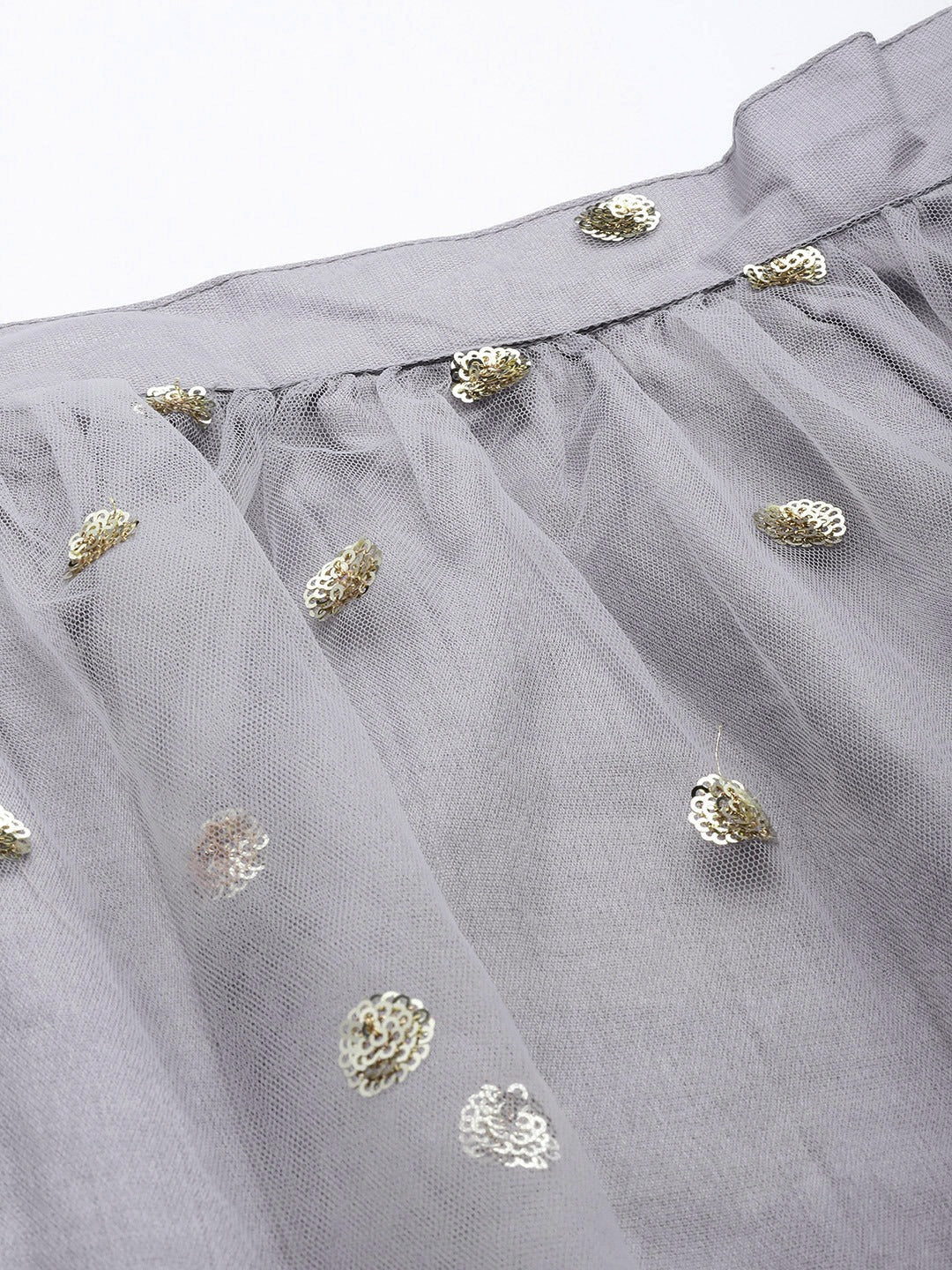 Women Steel Grey Tulle Sequins Tiered Skirt