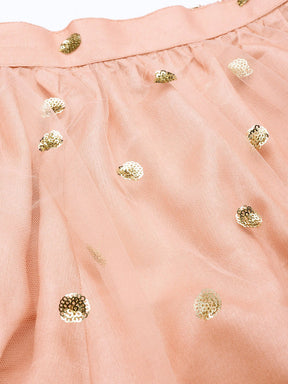 Women Peach Tulle Sequins Tiered Skirt