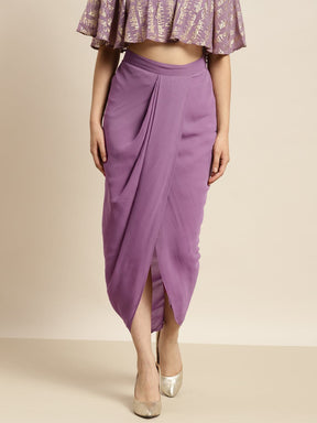 Women Purple Pleated Dhoti Skirt-Skirts-SASSAFRAS