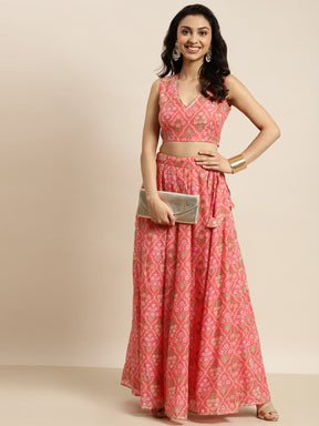 Women Peach Chanderi Mughal Floral Anarkali Skirt