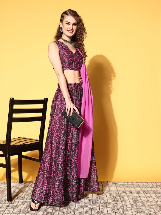 Pink Chanderi Floral Anarkali Skirt-Shae by SASSAFRAS