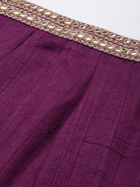 Women Burgundy Mirror Embroidered Anarkali Skirt