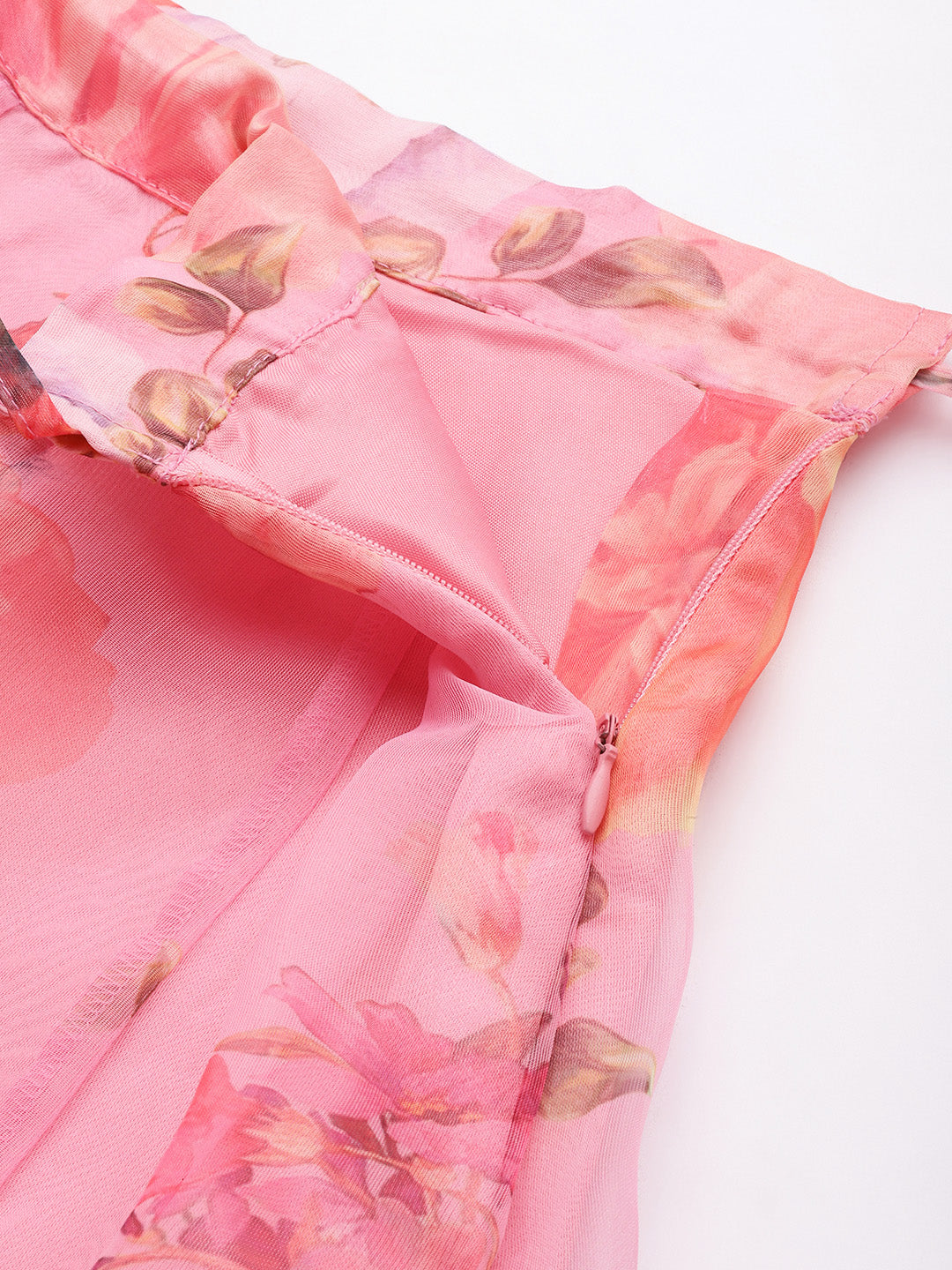 Women Pink Organza Floral Anarkali Skirt
