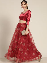 Maroon Organza Floral Anarkali Skirt Shae by SASSAFRAS