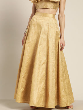 Gold Chanderi Foil Pocket Anarkali Skirt Shae by SASSAFRAS