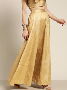 Women Gold Chanderi Foil Pocket Anarkali Skirt