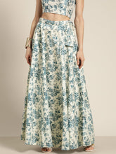 Blue Floral Chanderi Anarkali Skirt Shae by SASSAFRAS