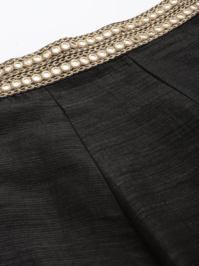Women Black Mirror Embroidered Anarkali Skirt