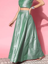 Green Mirror Embroidered Waistband Anarkali Skirt Shae by SASSAFRAS