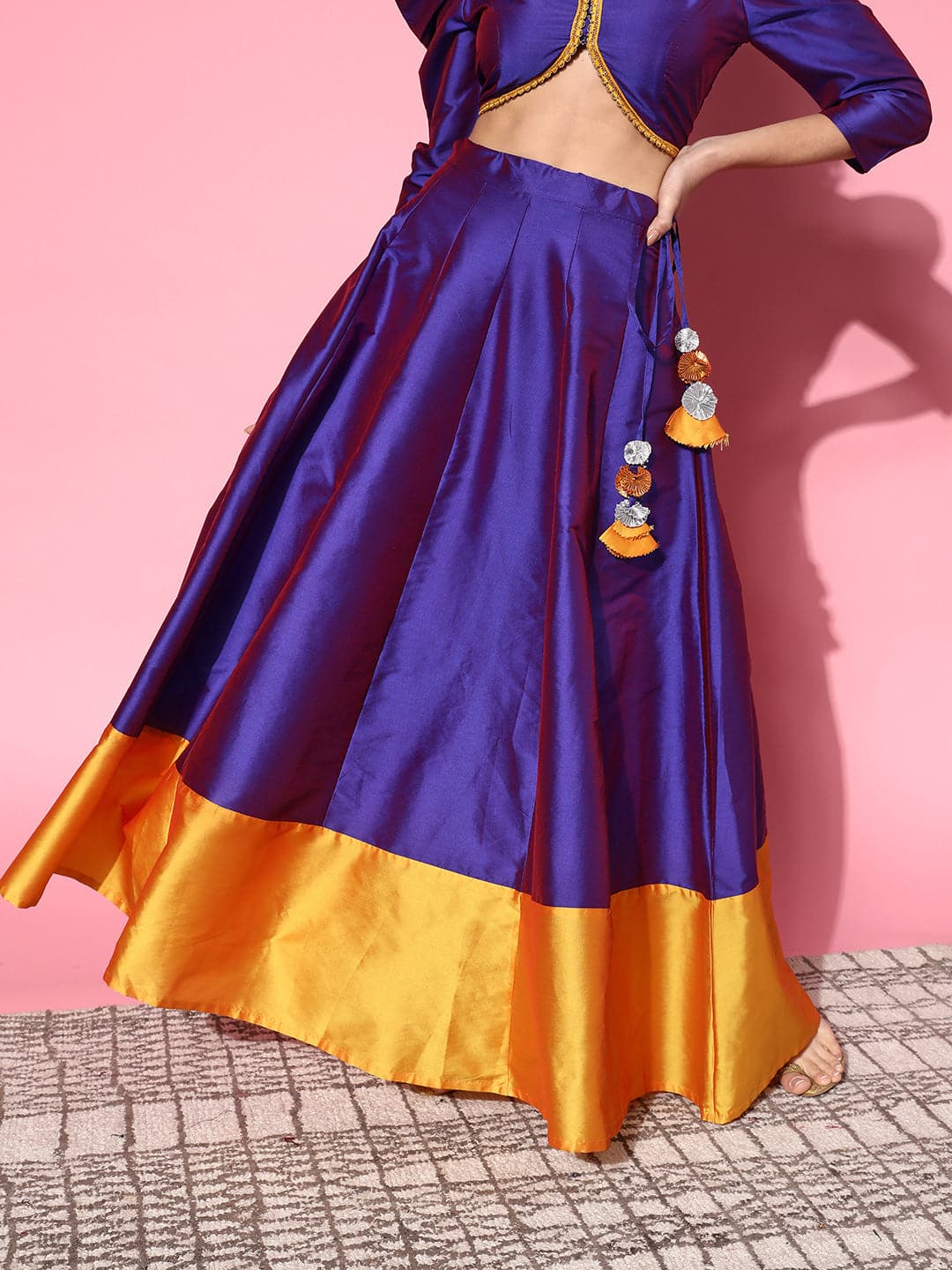 Purple & Mustard Contrast Border Anarkali Skirt Shae by SASSAFRAS