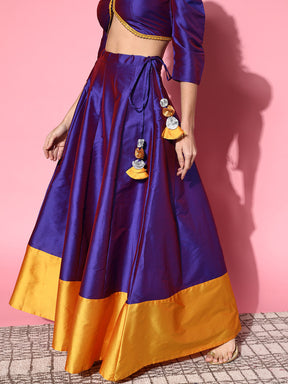 Women Purple & Mustard Contrast Border Anarkali Skirt