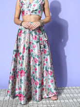 Grey Floral Anarkali Skirt-Shae by SASSAFRAS
