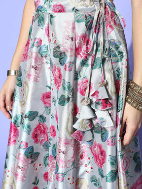 Women Grey Floral Anarkali Skirt