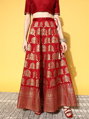 Maroon Foil Print Anarkali Skirt-Shae by SASSAFRAS