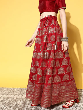 Women Maroon Foil Print Anarkali Skirt