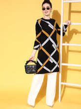 Black & Mustard Check Hair Wool Long Sweater-Shae by SASSAFRAS