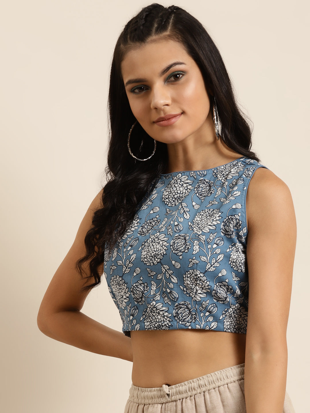 Buy Women Blue Floral Sleeveless Crop Top Online At Best Price