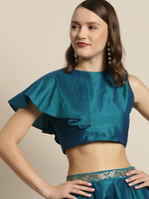 Teal Ruffle Detail Crop Top-Tops-SASSAFRAS