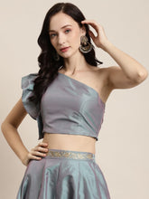 Sea Green One Shoulder Crop Top-Tops-SASSAFRAS