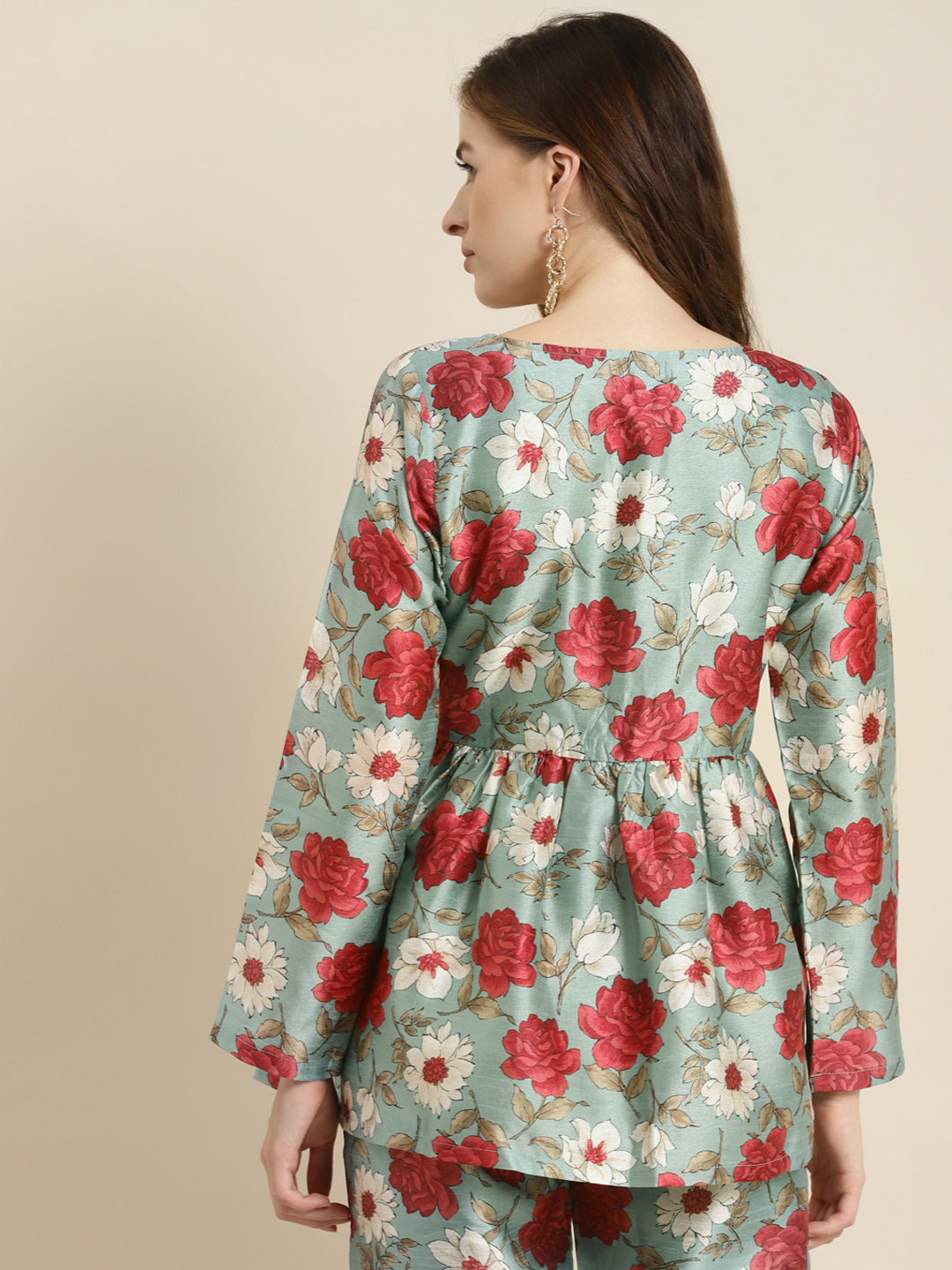 Buy Sea Green Floral Front Button Top Online At Best Price 