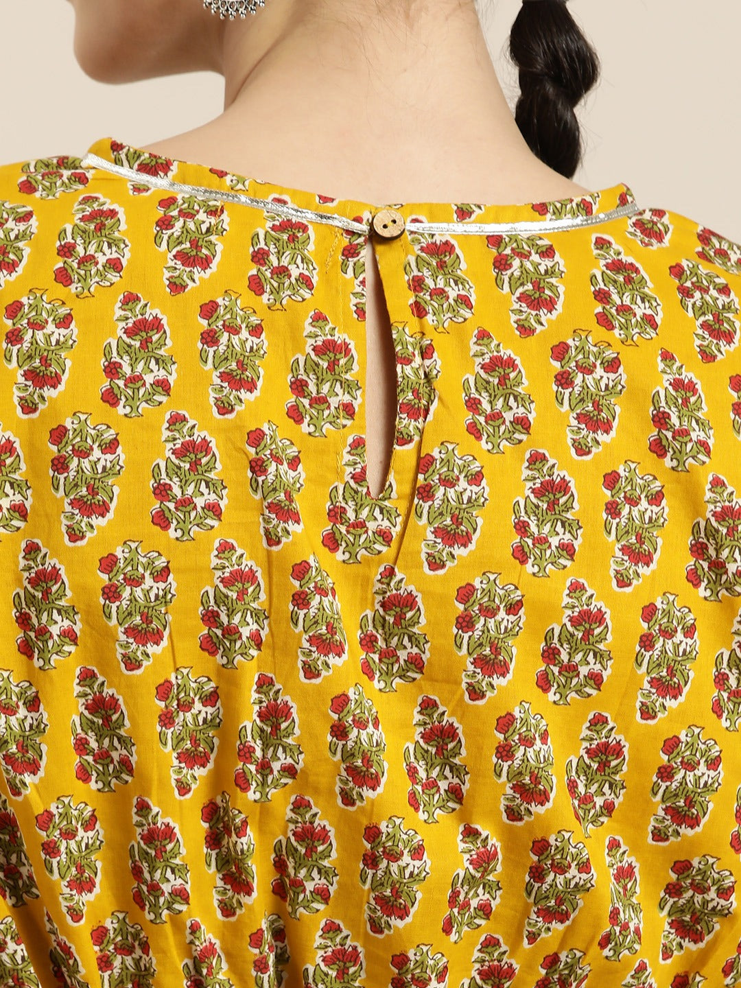 Women Mustard Booti Floral Crop Top