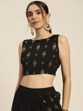 Women Black Foil Print Back Bow Tie Crop Top-Tops-SASSAFRAS
