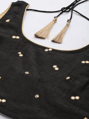 Women Black Mirror Embroidered Sleeveless Crop Top